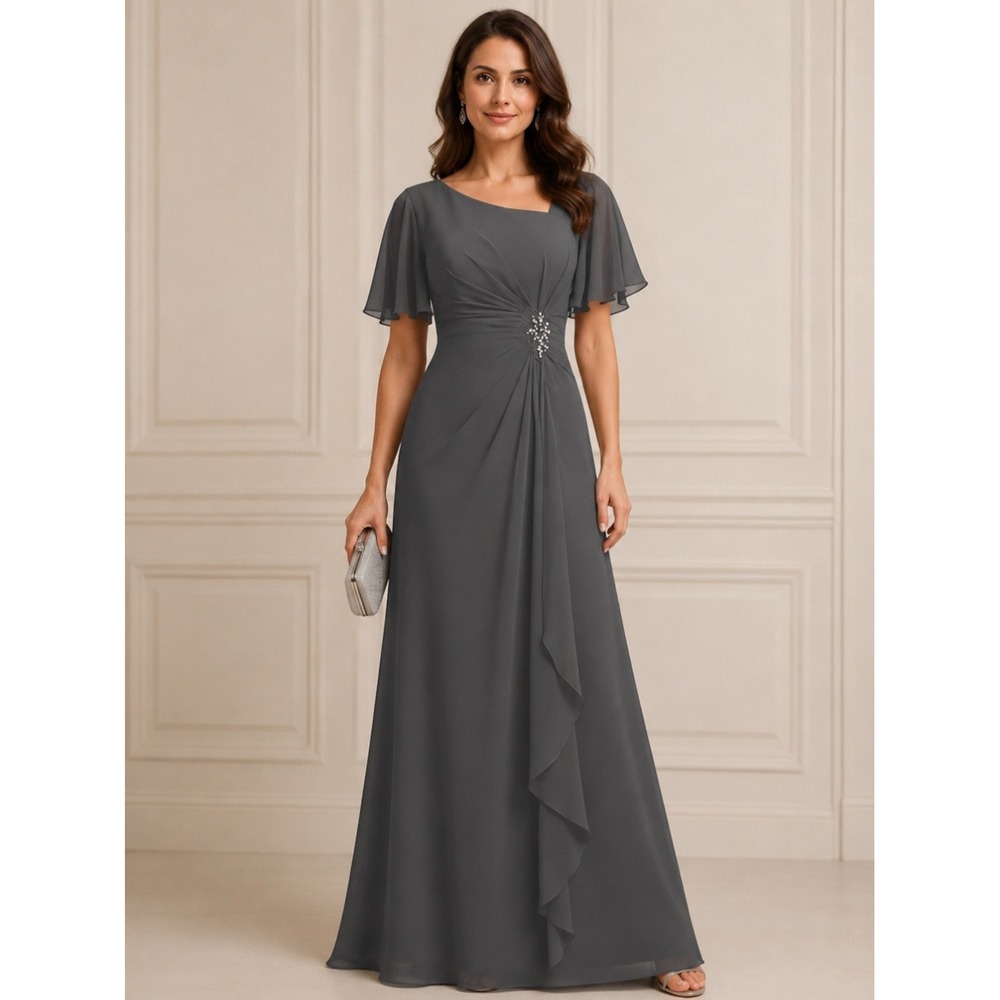 Monvelli Gray Embellished Evening Gown Mother Of The Bride Dress 18 NEW